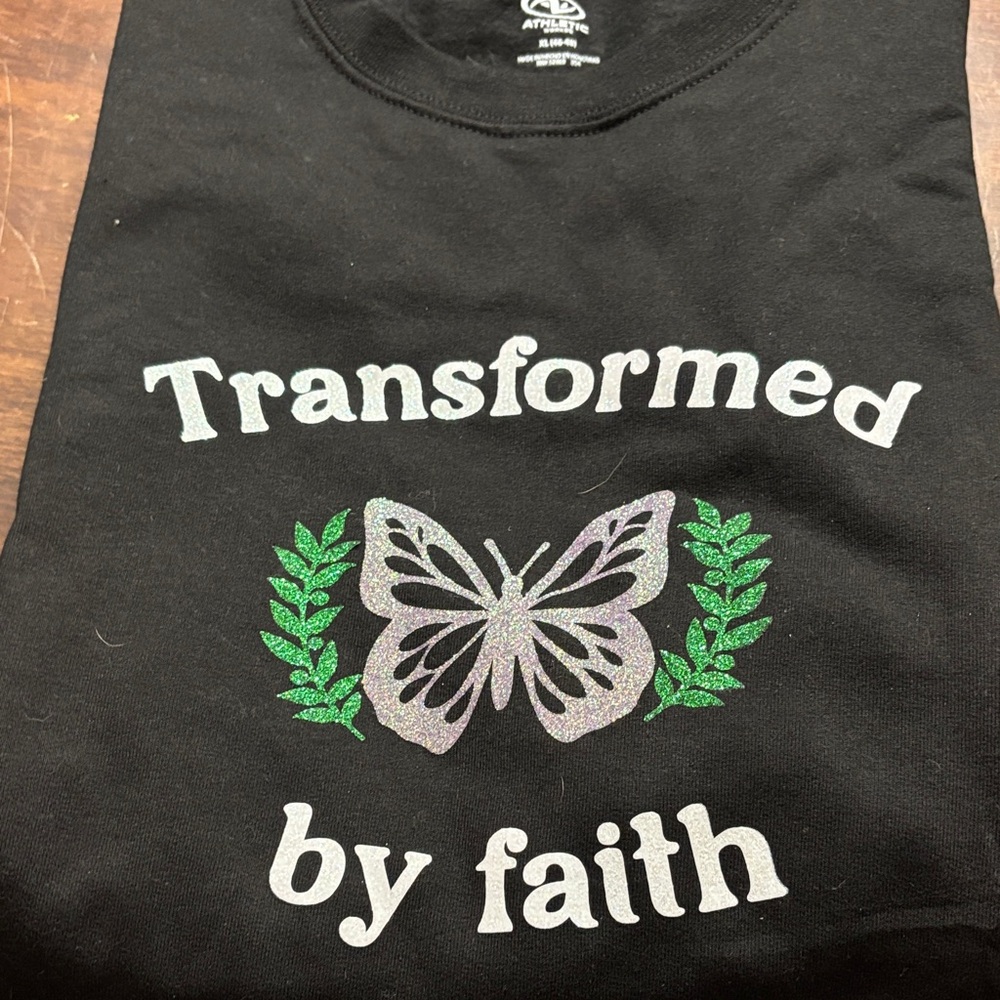 Black Sweat Shirt with Butterfly and Text Design
